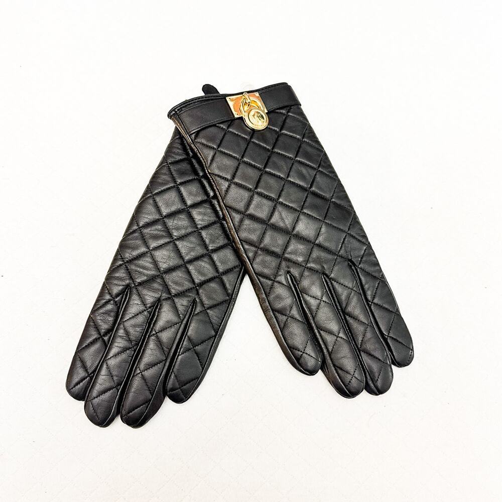 MICHAEL Michael Kors Quilted Leather Hamilton Lock Gloves with Touch Tips Sz L